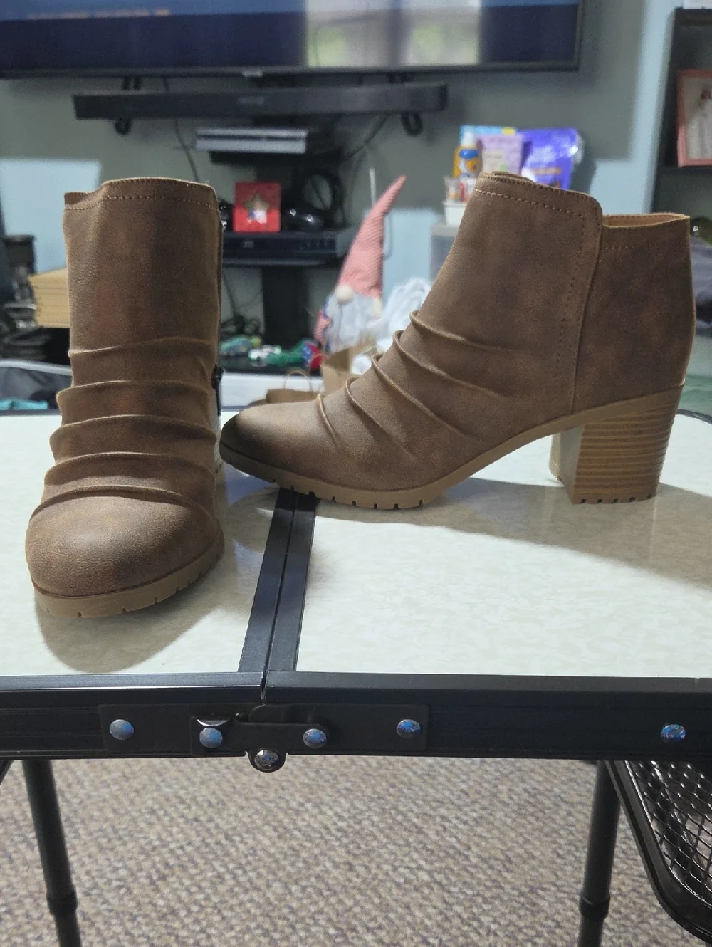 Maeve‎ Brown Suede-Look Ankle Boots with Stacked Heel